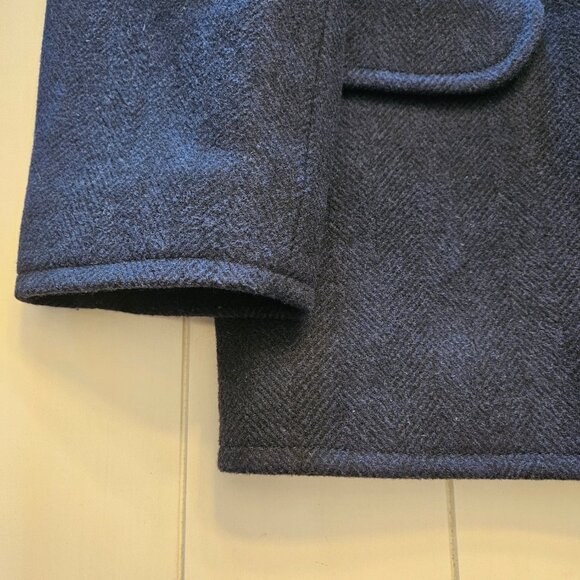 J. Crew Men's Navy Herringbone Double Breasted Wool Blend Pea Coat XLarge - Picture 3 of 11